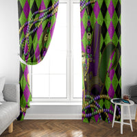 Mardi Gras jester mask window curtain pair with diamond pattern and dangling beads