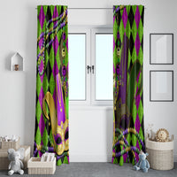 Mardi Gras jester mask window curtain set with bead trim and green purple diamond design