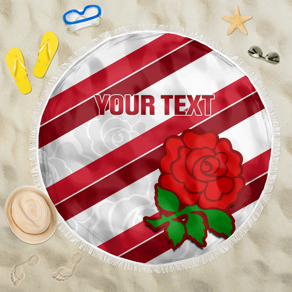 Custom England Rugby Beach Blanket 2024 Go Champions Red Rose Sporty Version - Wonder Print Shop