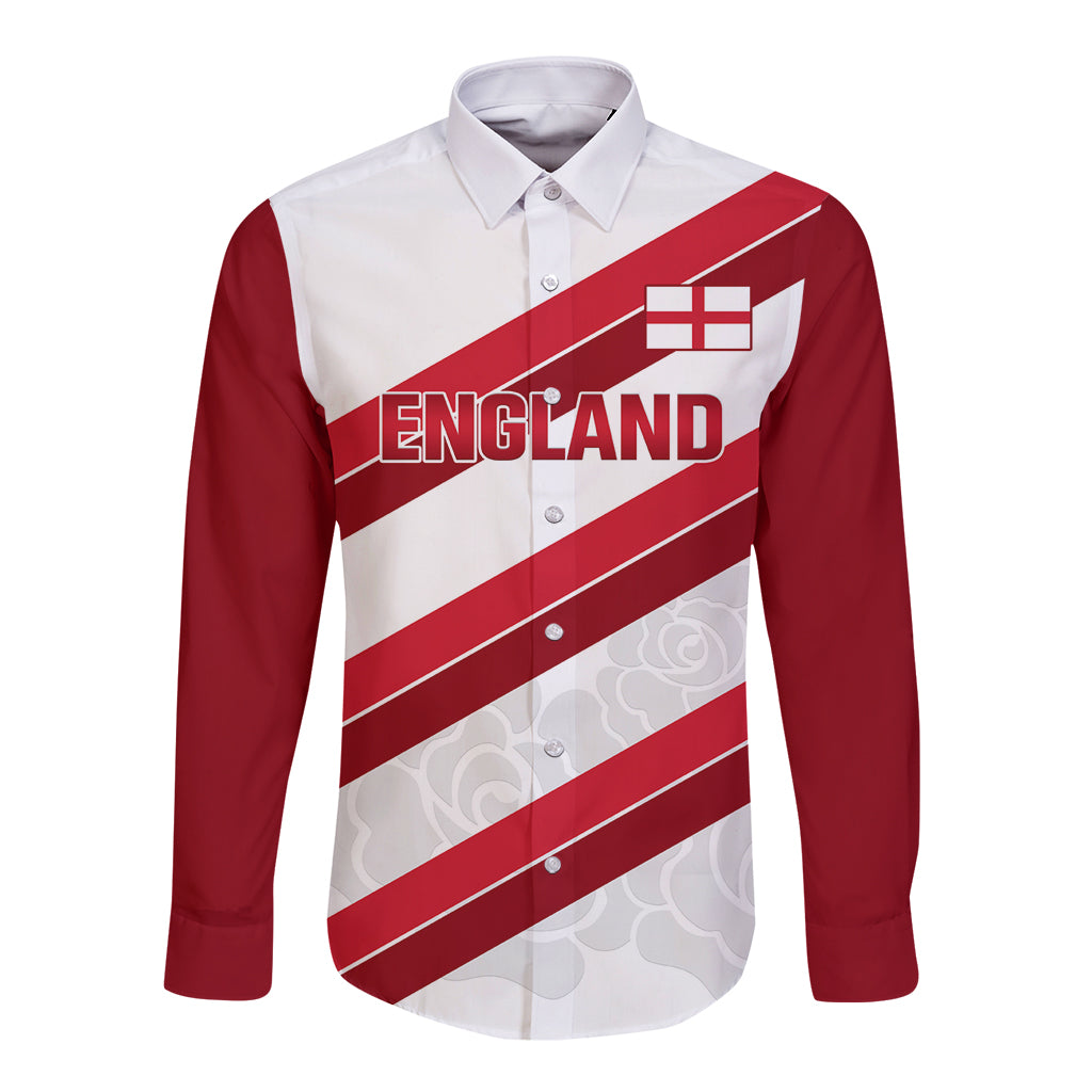 Custom England Rugby Long Sleeve Button Shirt 2024 Go Champions Red Rose Sporty Version - Wonder Print Shop