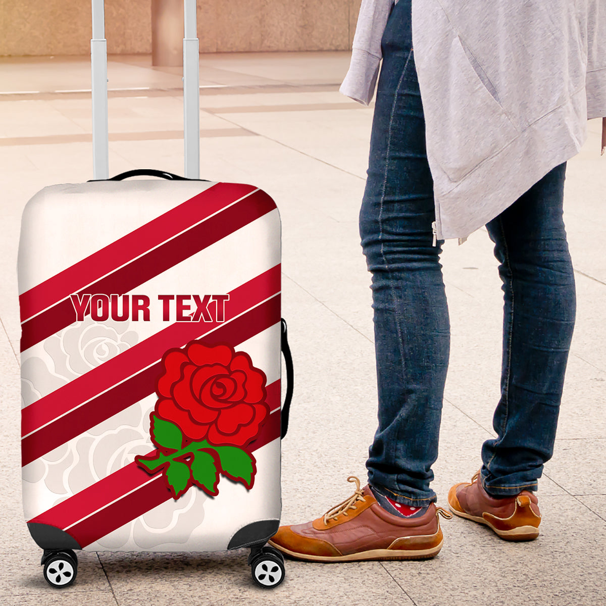 Custom England Rugby Luggage Cover 2024 Go Champions Red Rose Sporty Version - Wonder Print Shop