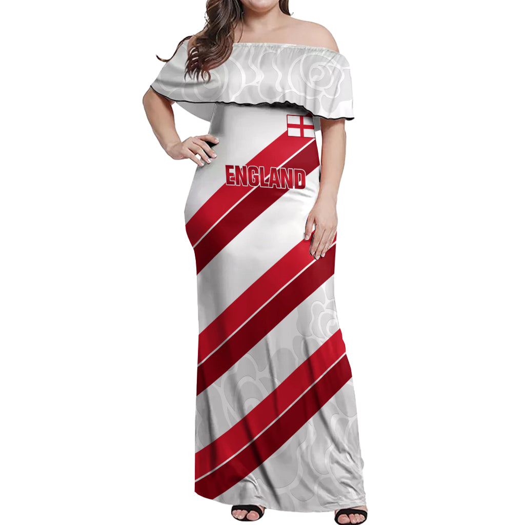 Custom England Rugby Off Shoulder Maxi Dress 2024 Go Champions Red Rose Sporty Version - Wonder Print Shop