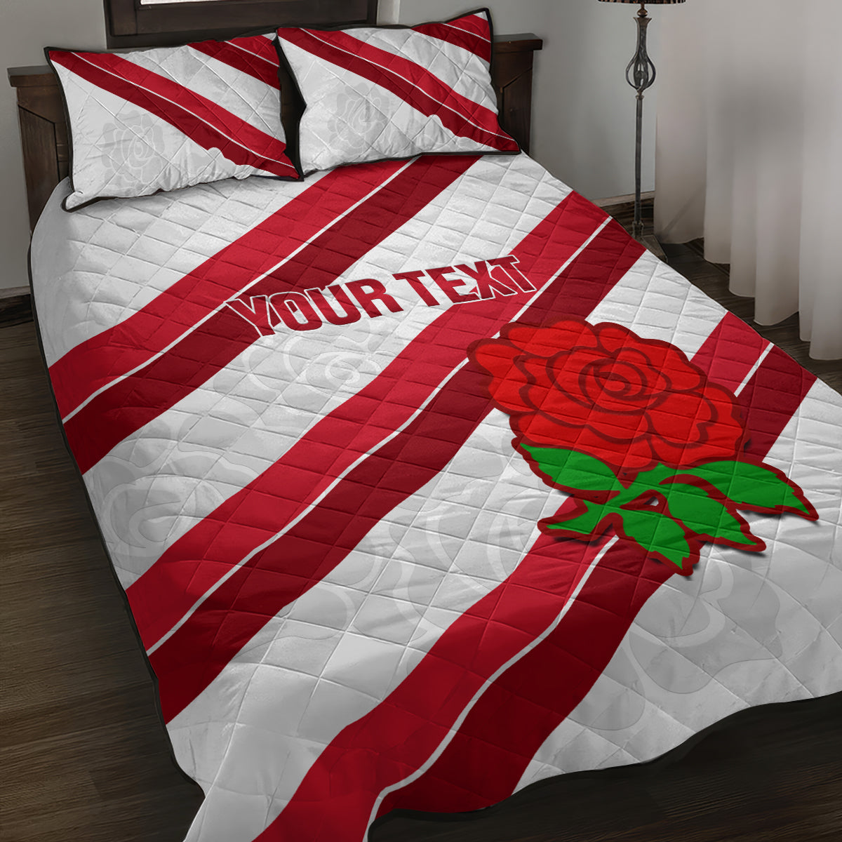 Custom England Rugby Quilt Bed Set 2024 Go Champions Red Rose Sporty Version