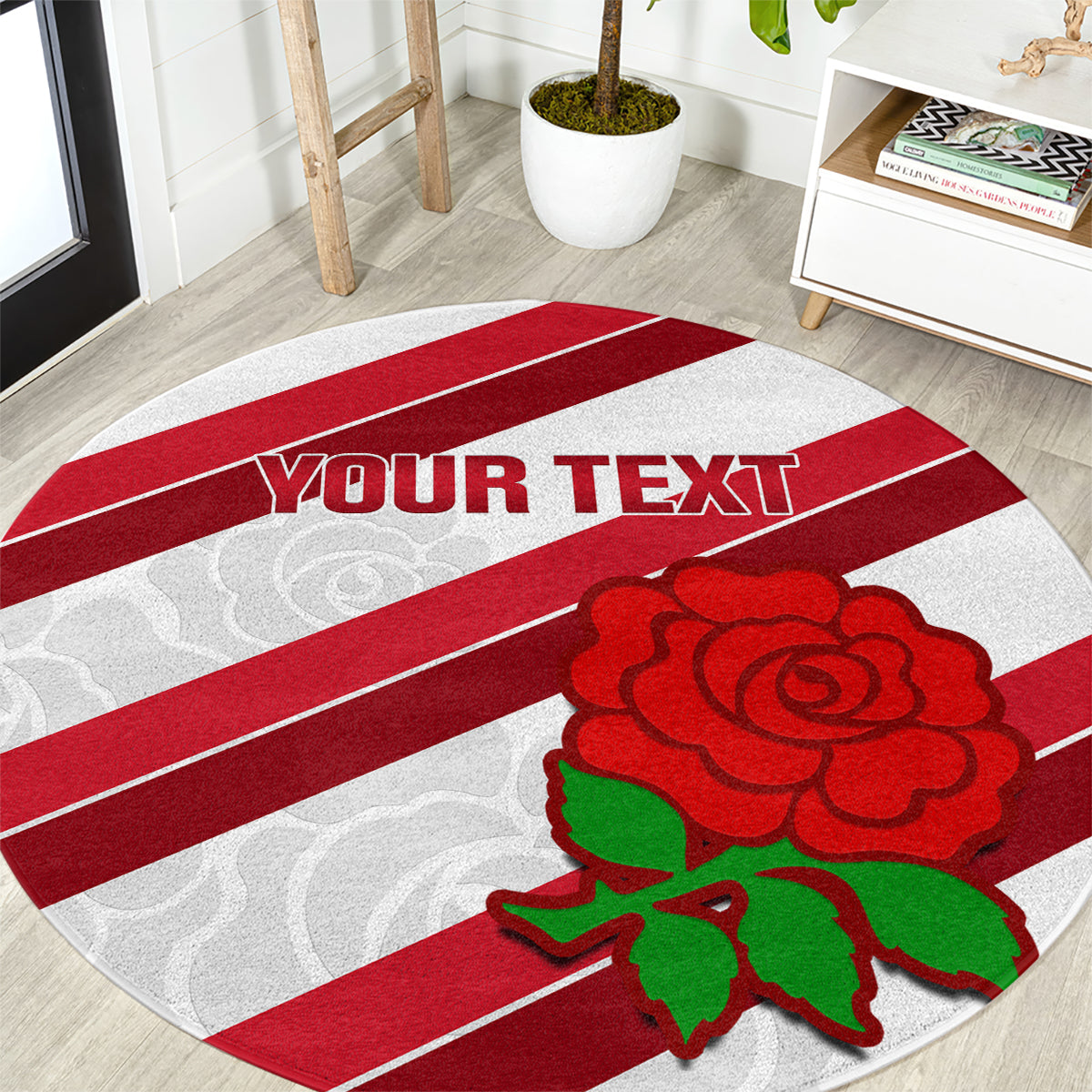 Custom England Rugby Round Carpet 2024 Go Champions Red Rose Sporty Version