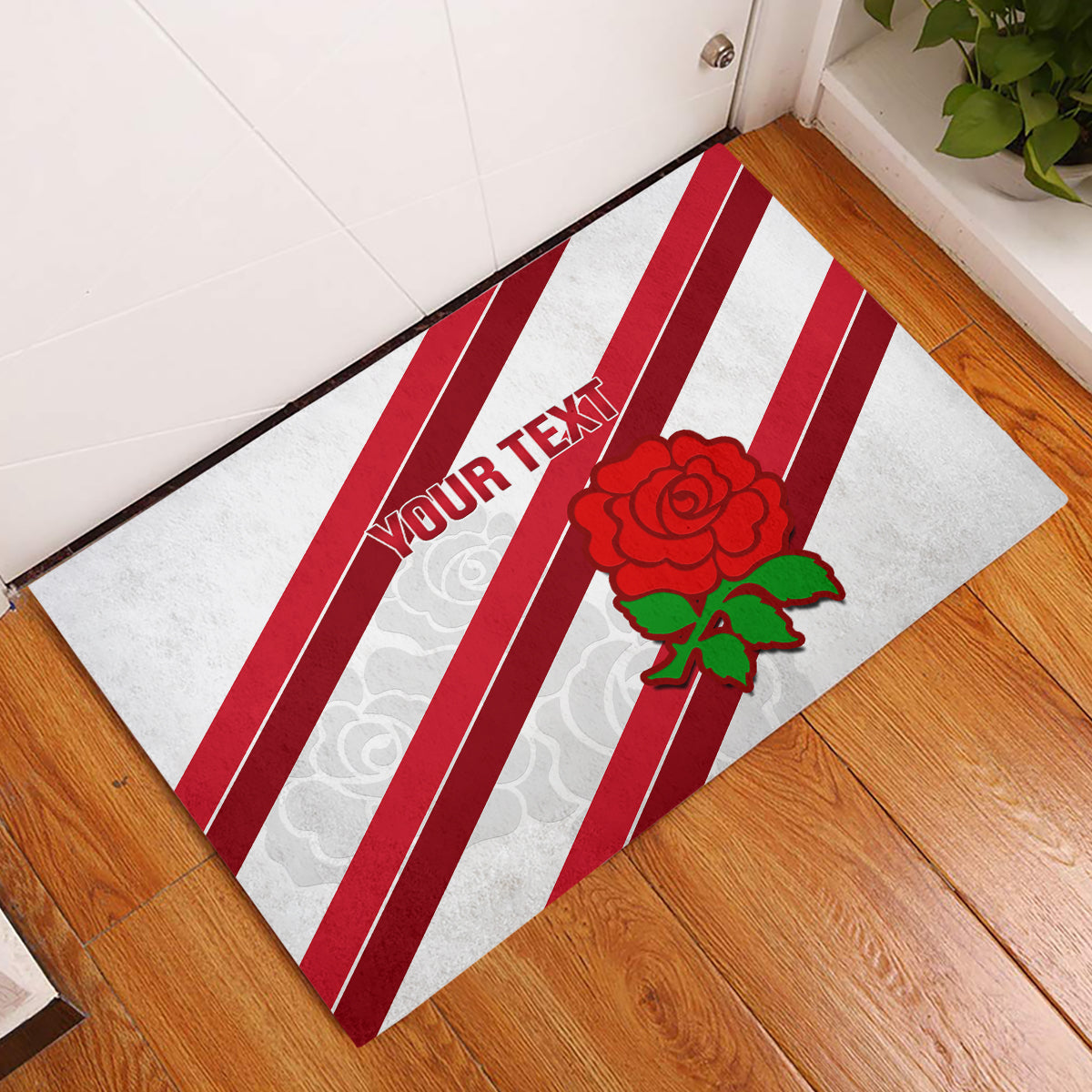 Custom England Rugby Rubber Doormat 2024 Go Champions Red Rose Sporty Version