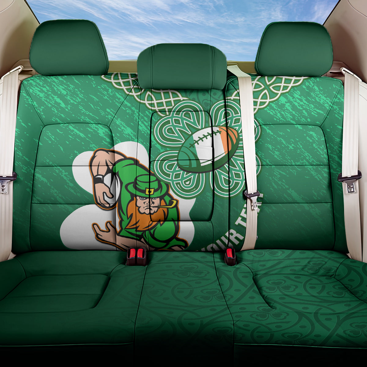 Custom Ireland Rugby Back Car Seat Cover 2024 Irish Shamrocks With Celtic Pattern - Wonder Print Shop