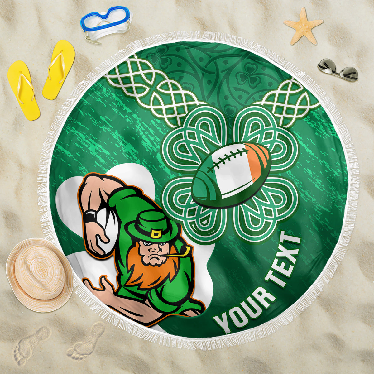 Custom Ireland Rugby Beach Blanket 2024 Irish Shamrocks With Celtic Pattern - Wonder Print Shop