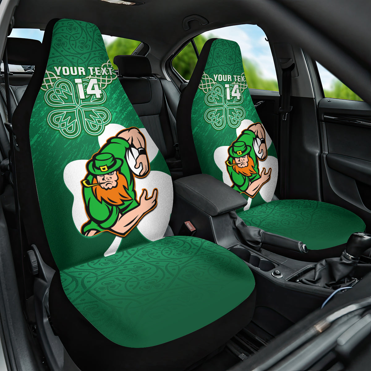 Custom Ireland Rugby Car Seat Cover 2024 Irish Shamrocks With Celtic Pattern - Wonder Print Shop