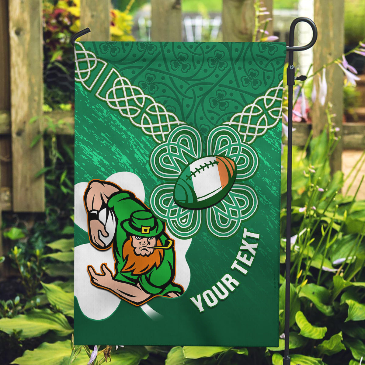 Custom Ireland Rugby Garden Flag 2024 Irish Shamrocks With Celtic Pattern - Wonder Print Shop