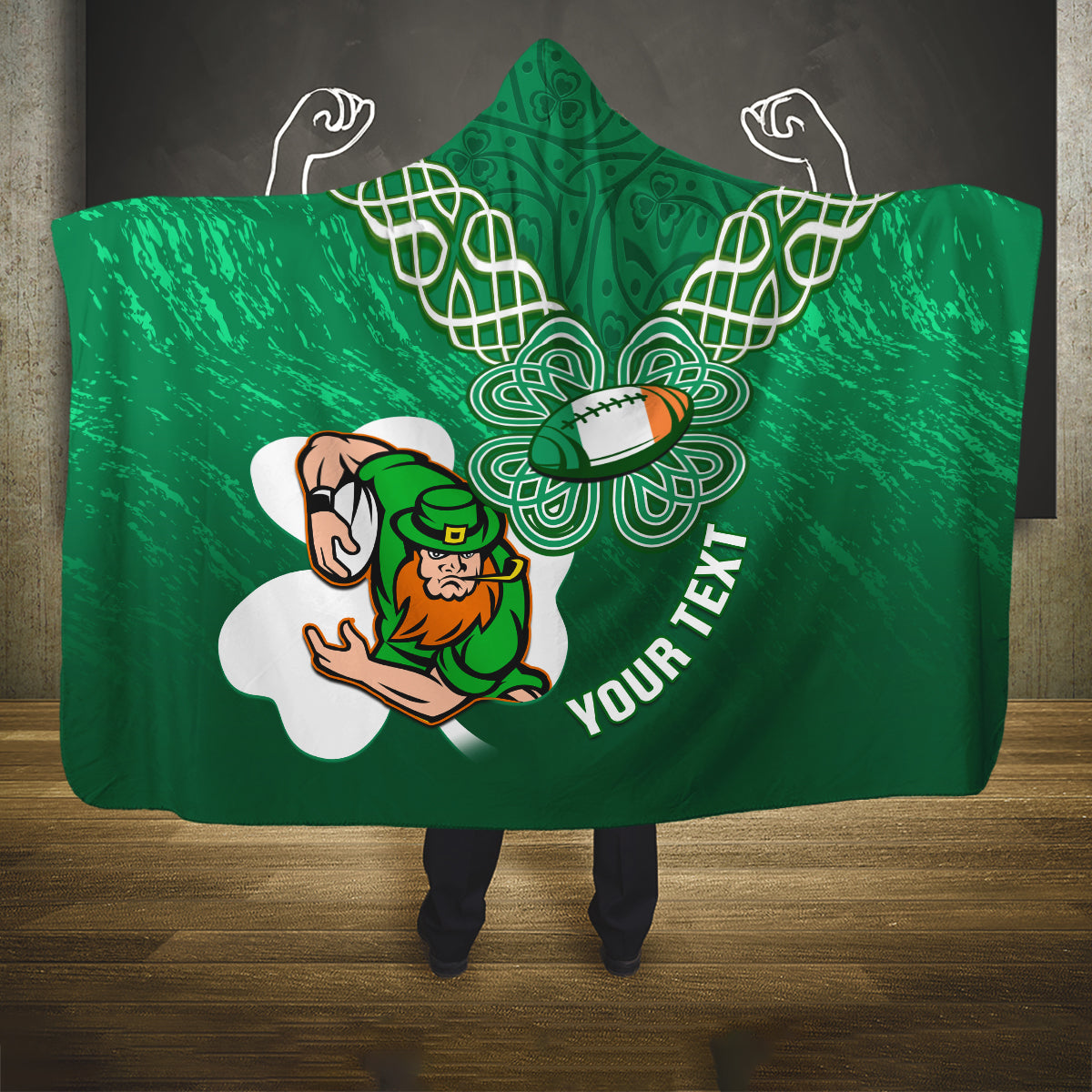 Custom Ireland Rugby Hooded Blanket 2024 Irish Shamrocks With Celtic Pattern