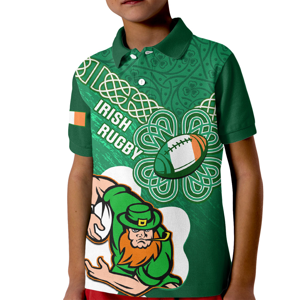 Custom Ireland Rugby Kid Polo Shirt 2024 Irish Shamrocks With Celtic Pattern - Wonder Print Shop