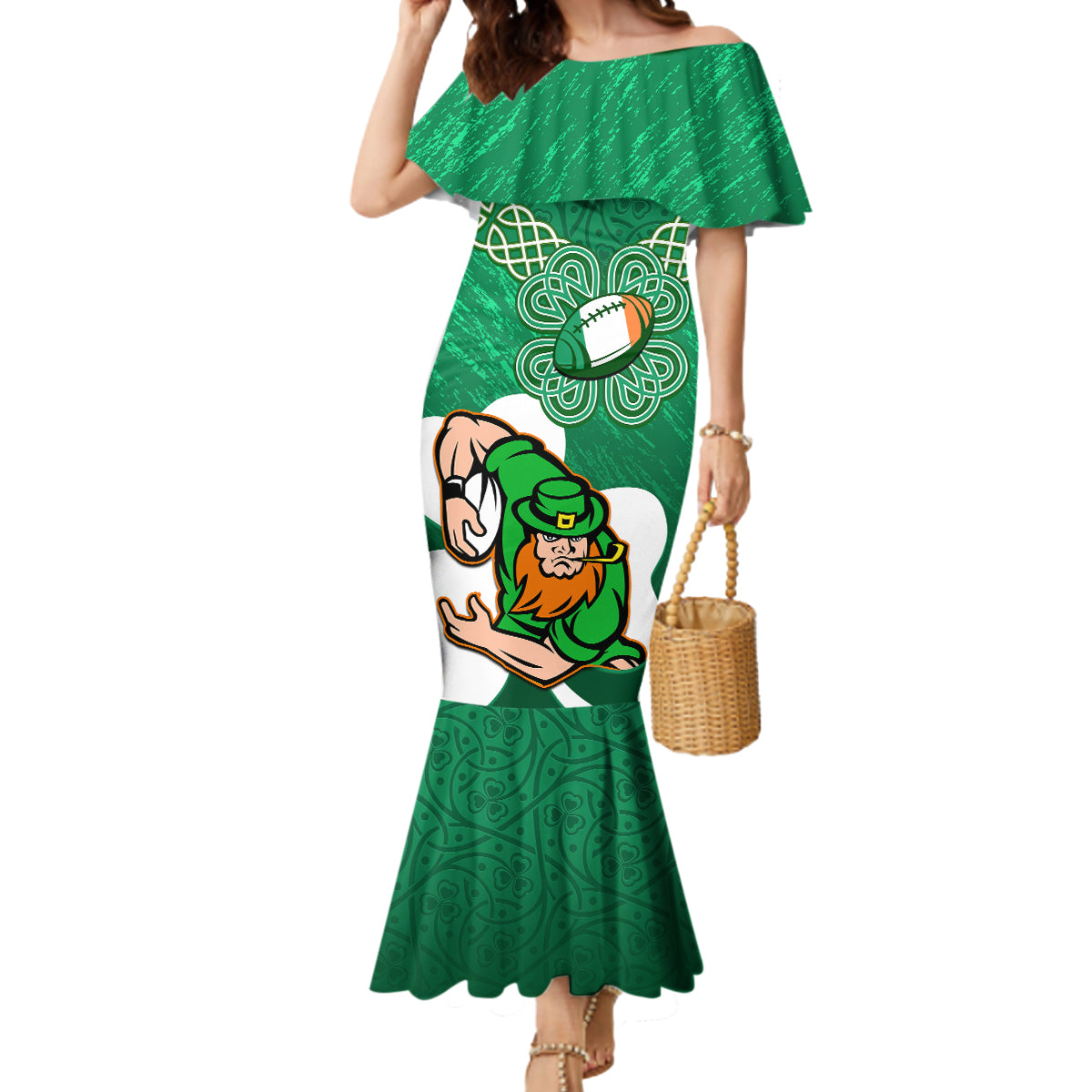 Custom Ireland Rugby Mermaid Dress 2024 Irish Shamrocks With Celtic Pattern - Wonder Print Shop