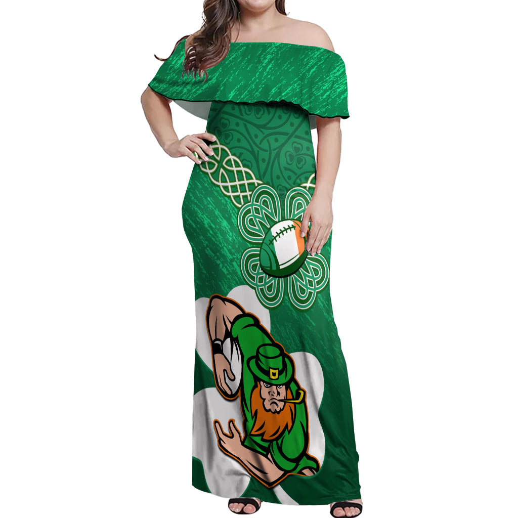 Custom Ireland Rugby Off Shoulder Maxi Dress 2024 Irish Shamrocks With Celtic Pattern - Wonder Print Shop