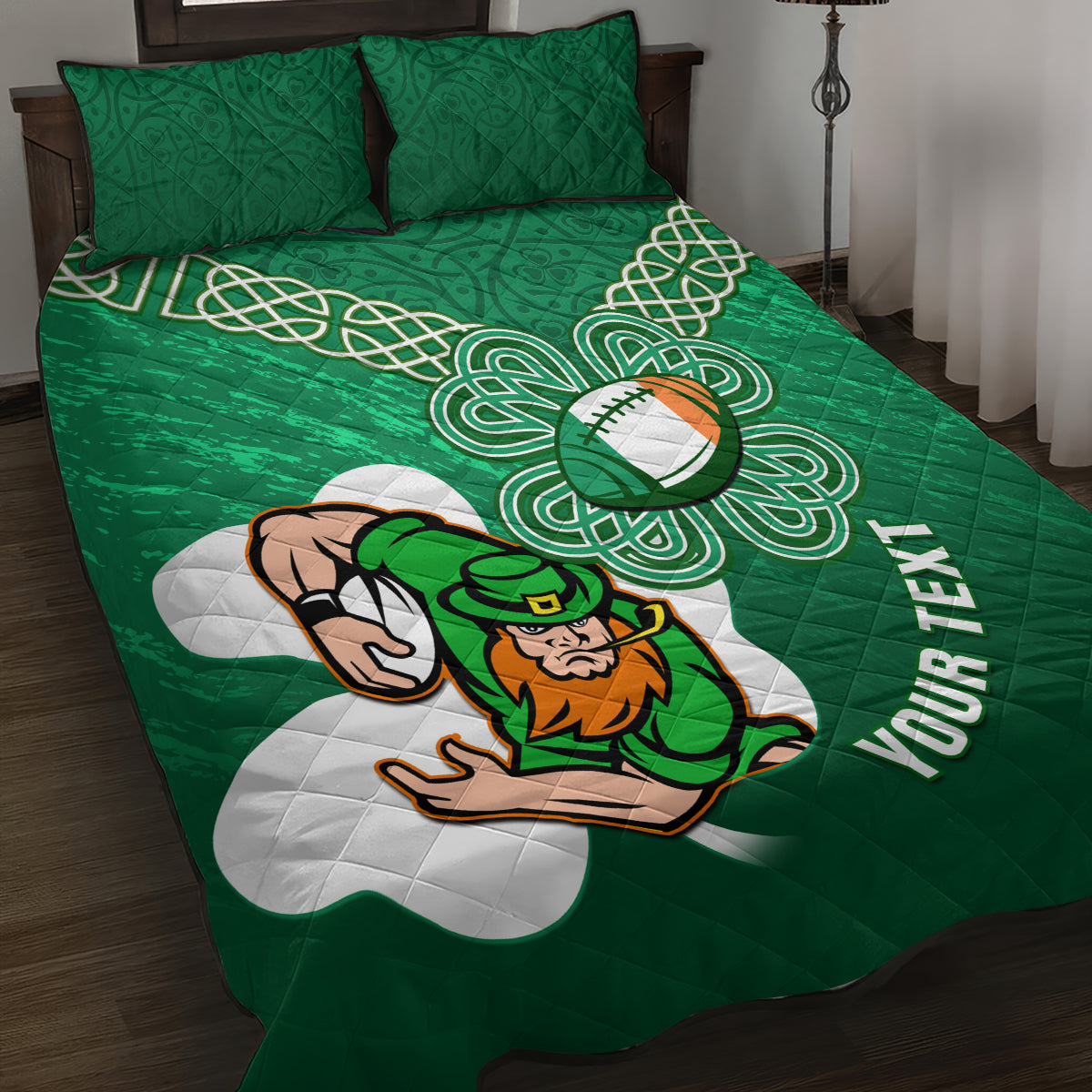 Custom Ireland Rugby Quilt Bed Set 2024 Irish Shamrocks With Celtic Pattern - Wonder Print Shop