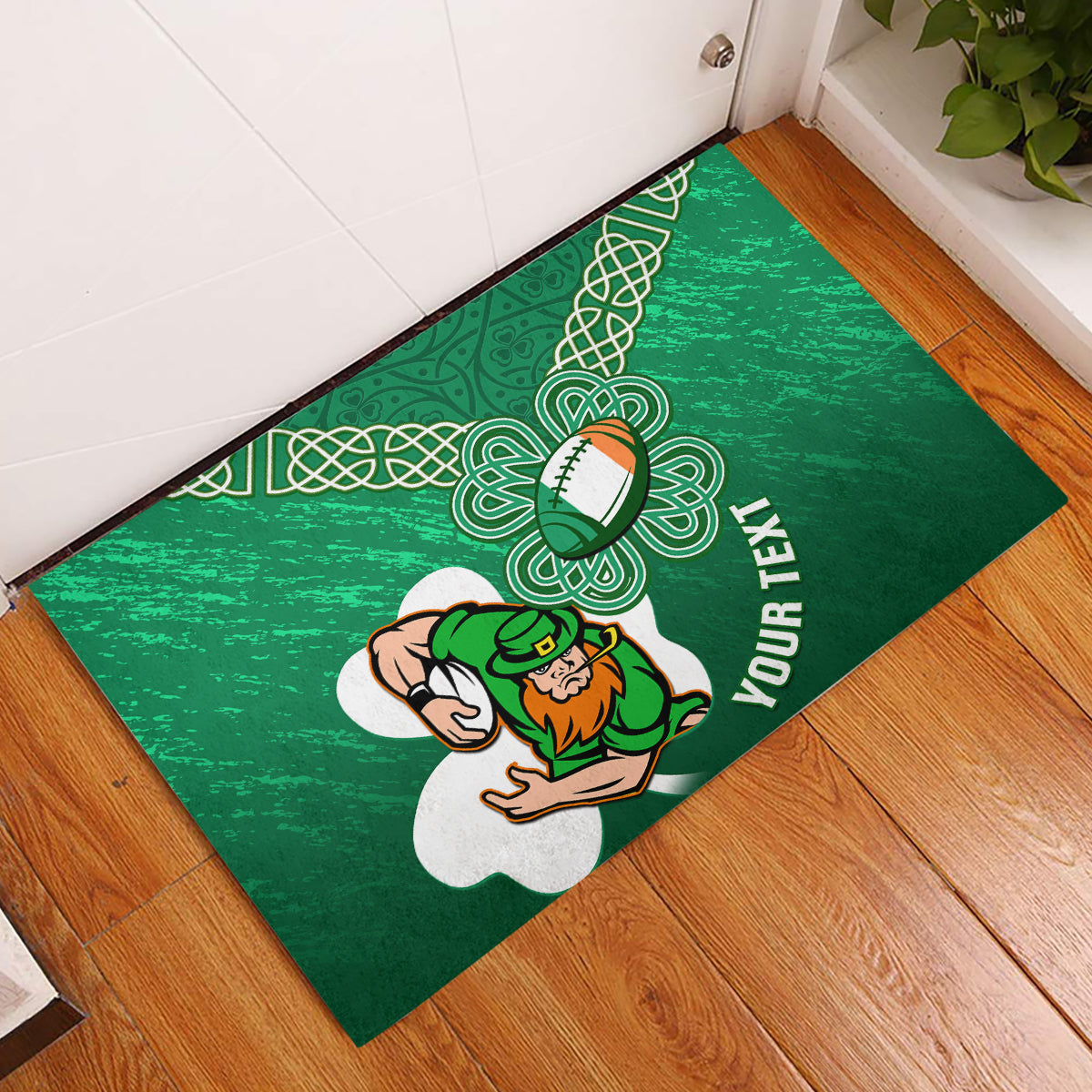 Custom Ireland Rugby Rubber Doormat 2024 Irish Shamrocks With Celtic Pattern - Wonder Print Shop