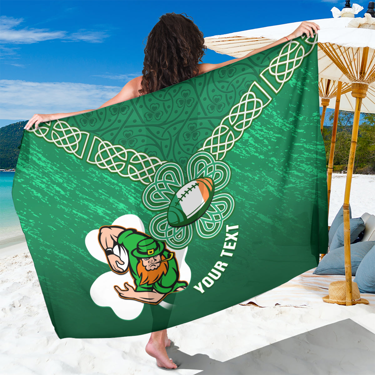 Custom Ireland Rugby Sarong 2024 Irish Shamrocks With Celtic Pattern