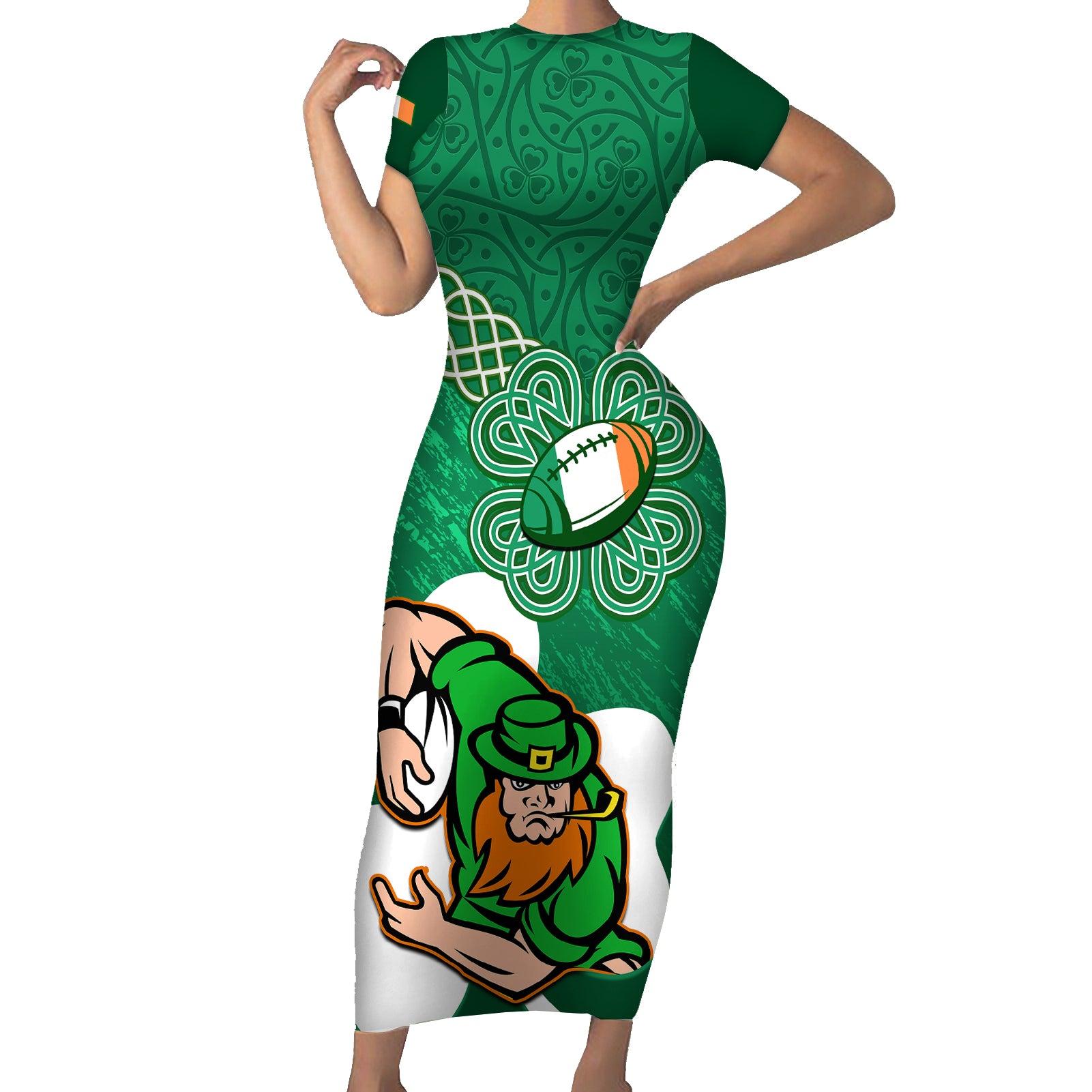 custom-ireland-rugby-short-sleeve-bodycon-dress-2024-irish-shamrocks-with-celtic-pattern