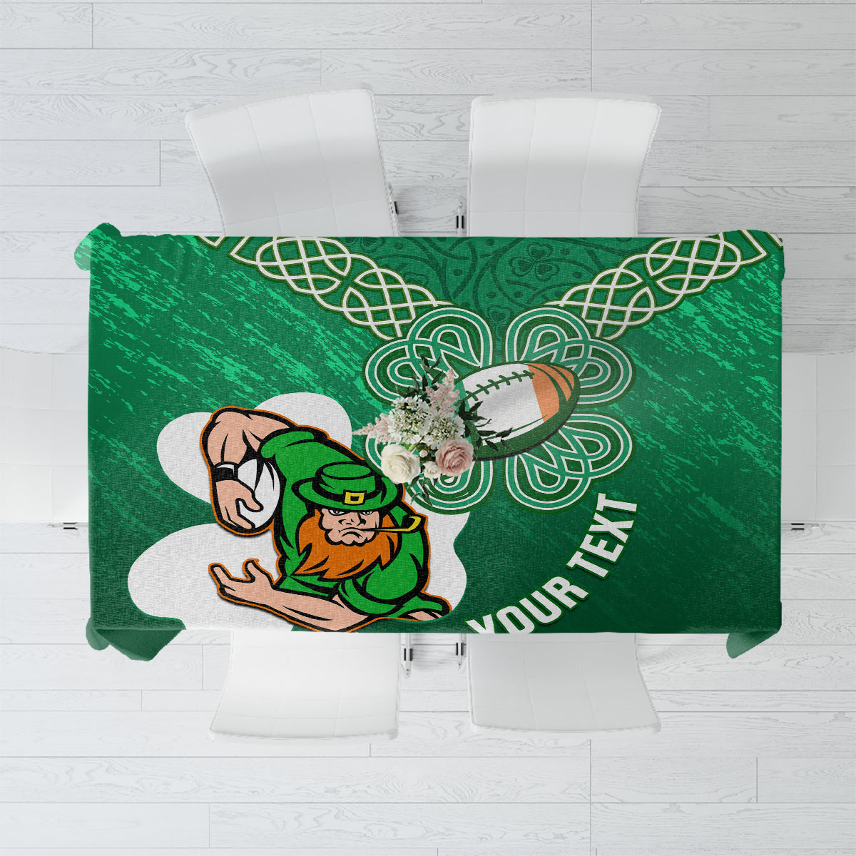 Custom Ireland Rugby Tablecloth 2024 Irish Shamrocks With Celtic Pattern