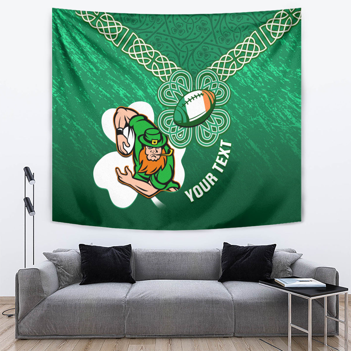 Custom Ireland Rugby Tapestry 2024 Irish Shamrocks With Celtic Pattern