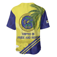 Yellow baseball jersey back with palm, seal, and 'UNITED IN PRIDE AND HOPE' print