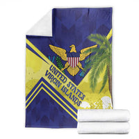 Packshot blue and yellow United States Virgin Islands eagle crest with palm graphic