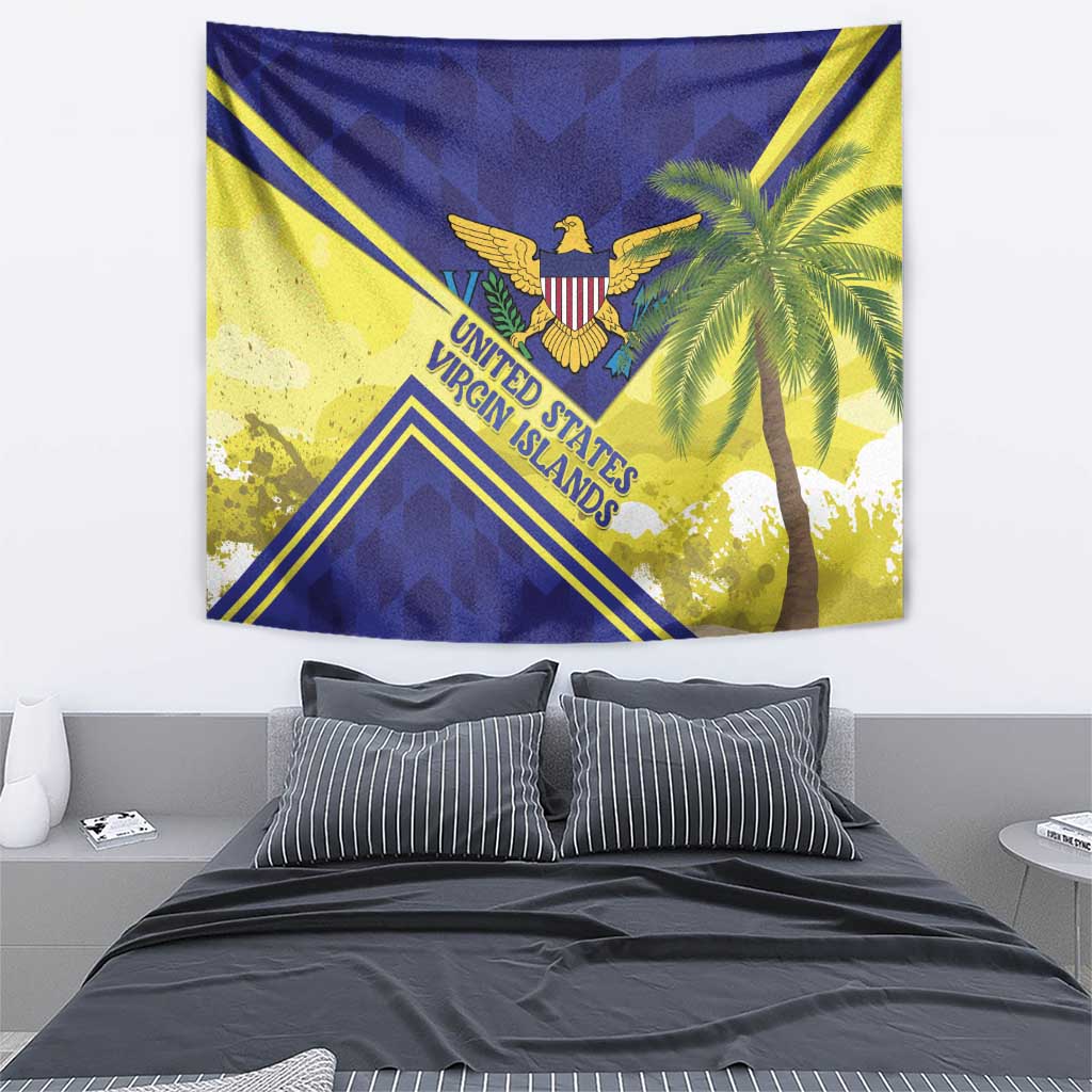 Square wall tapestry with eagle crest, palm tree, and “United Virgin Islands” lettering