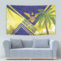 Rectangular wall tapestry featuring eagle crest, palm tree, and “United Virgin Islands” lettering