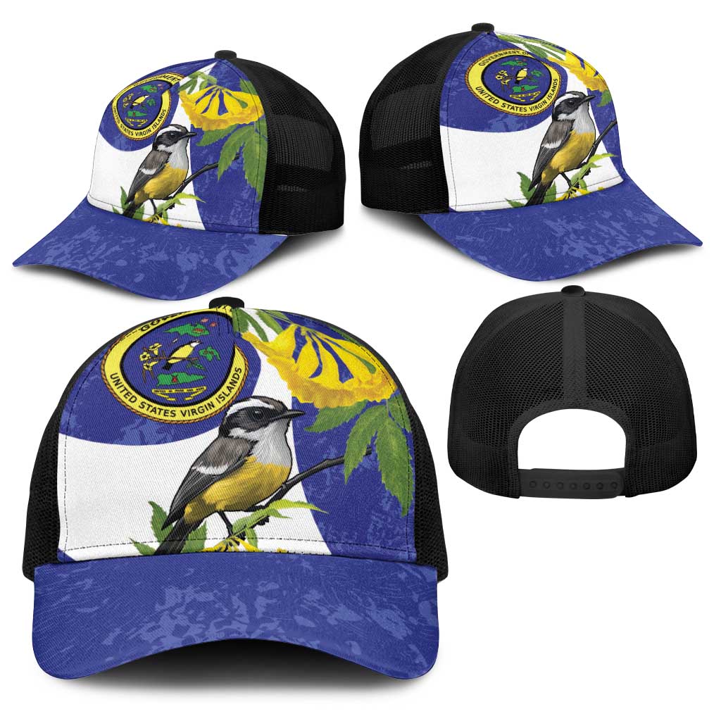US Virgin Islands Baseball Net Cap Bananaquit Bird Mix Ginger Thomas Flower - Wonder Print Shop