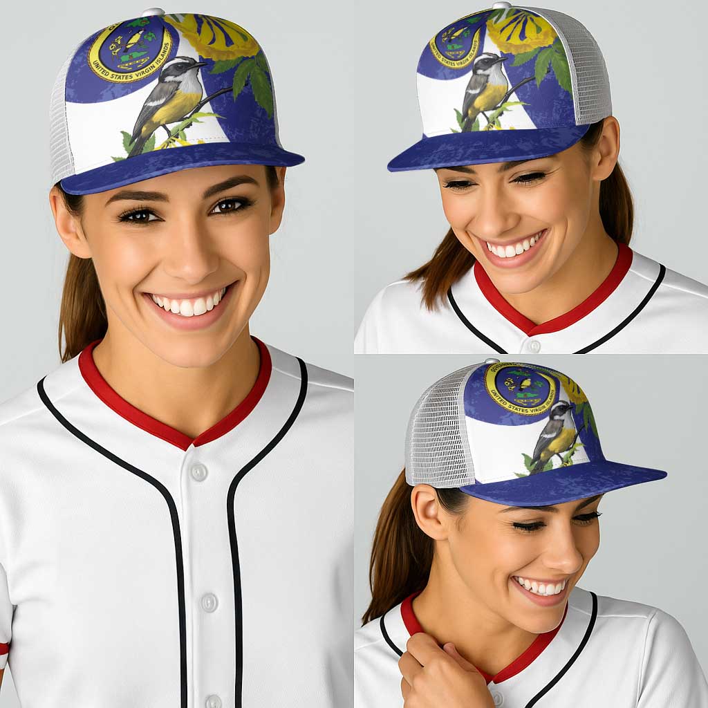 US Virgin Islands Baseball Net Cap Bananaquit Bird Mix Ginger Thomas Flower - Wonder Print Shop