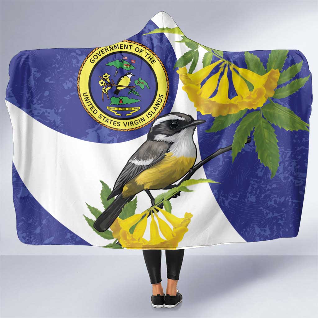 US Virgin Islands Hooded Blanket Bananaquit Bird Mix Ginger Thomas Flower - Wonder Print Shop