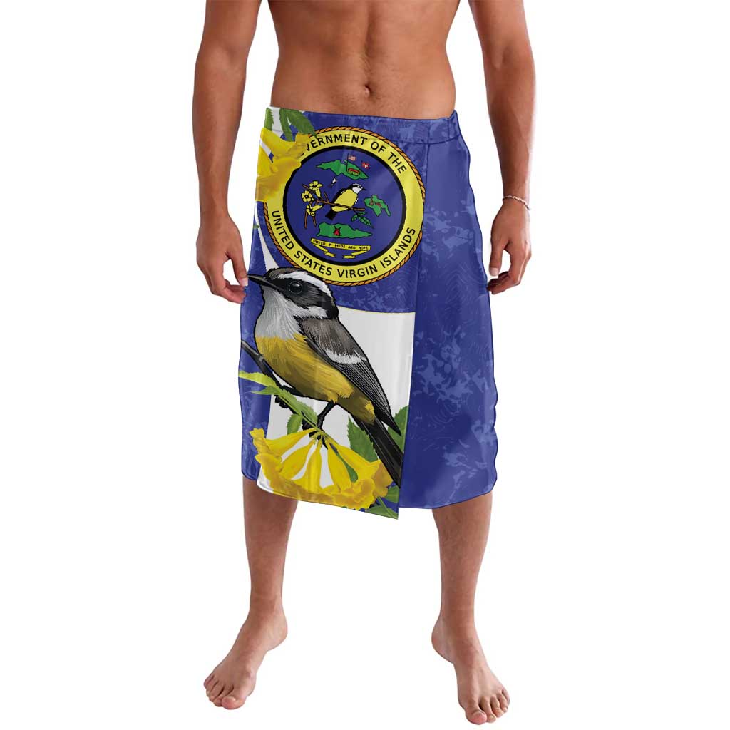Men's blue knee-length sarong with bird print and elastic waistband