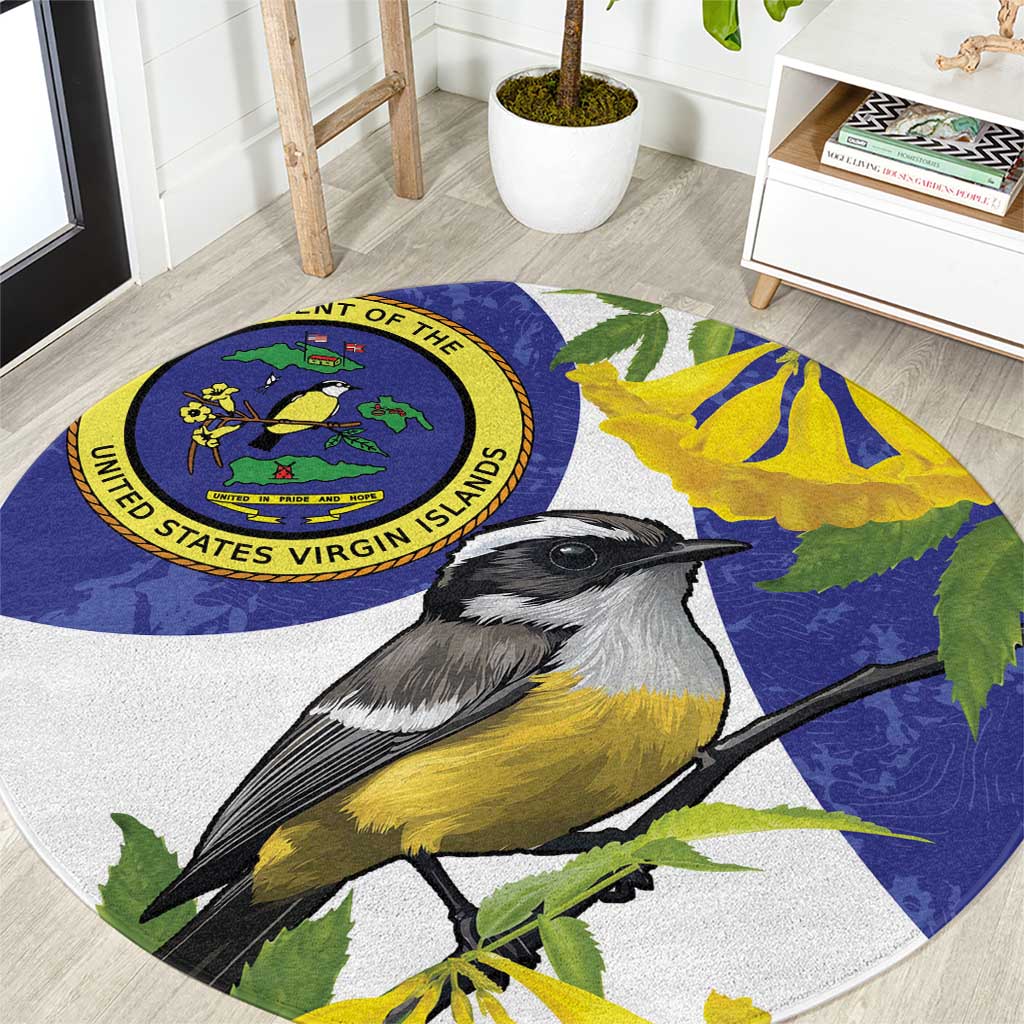 US Virgin Islands Round Carpet Bananaquit Bird Mix Ginger Thomas Flower - Wonder Print Shop