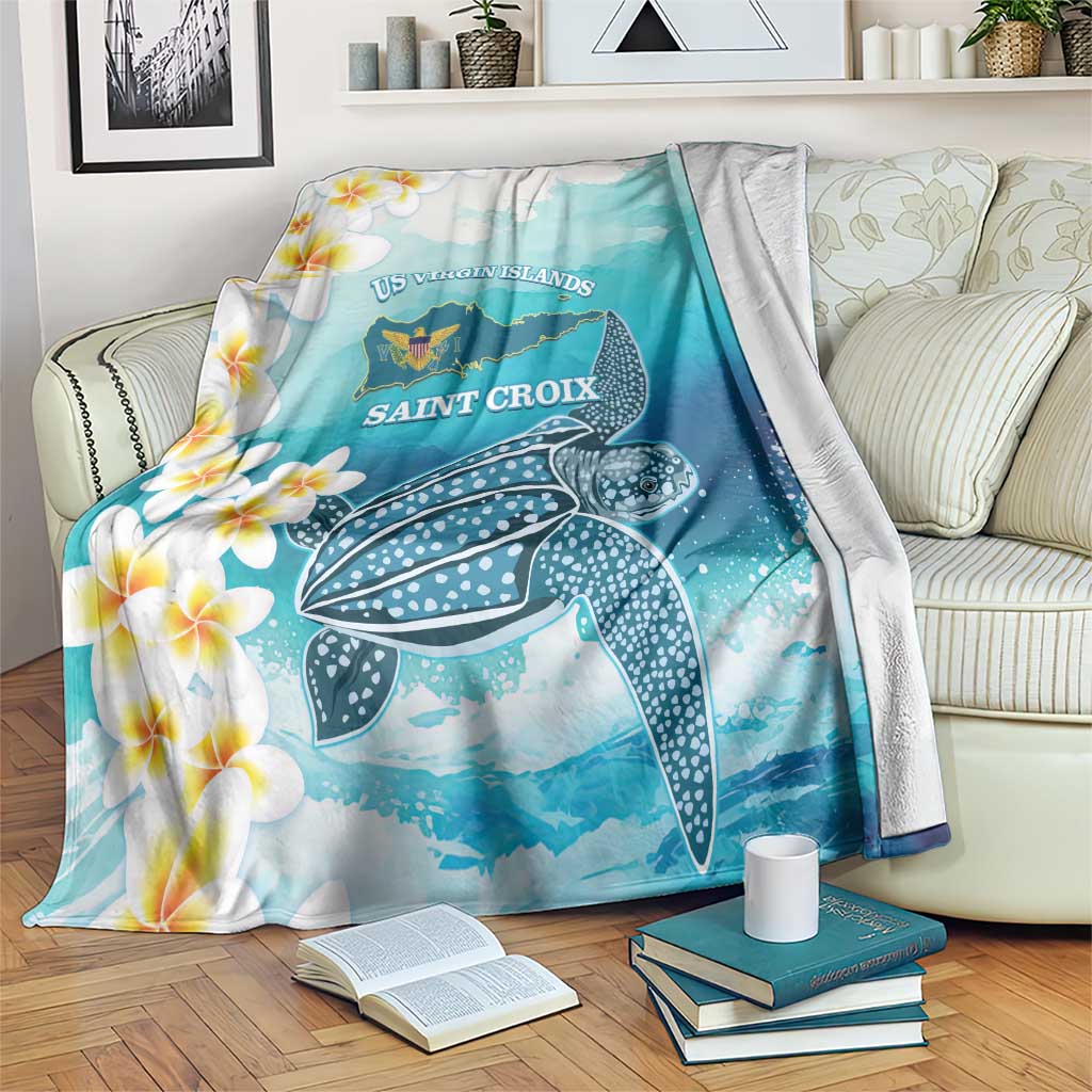 Twin-sized printed blanket in turquoise with sea turtle and plumeria flowers