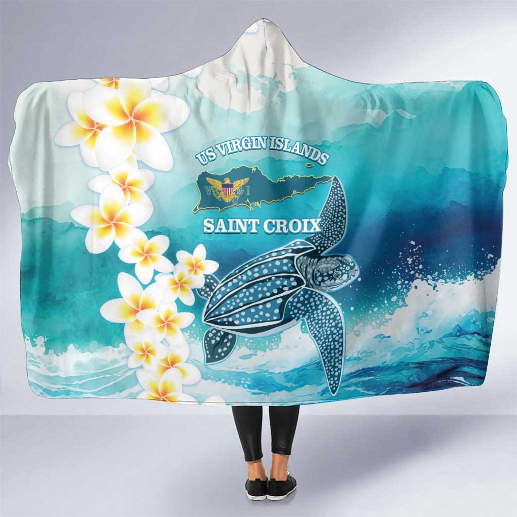 US Virgin Islands St Croix Hooded Blanket Twin City Leatherback With Plumeria - Wonder Print Shop