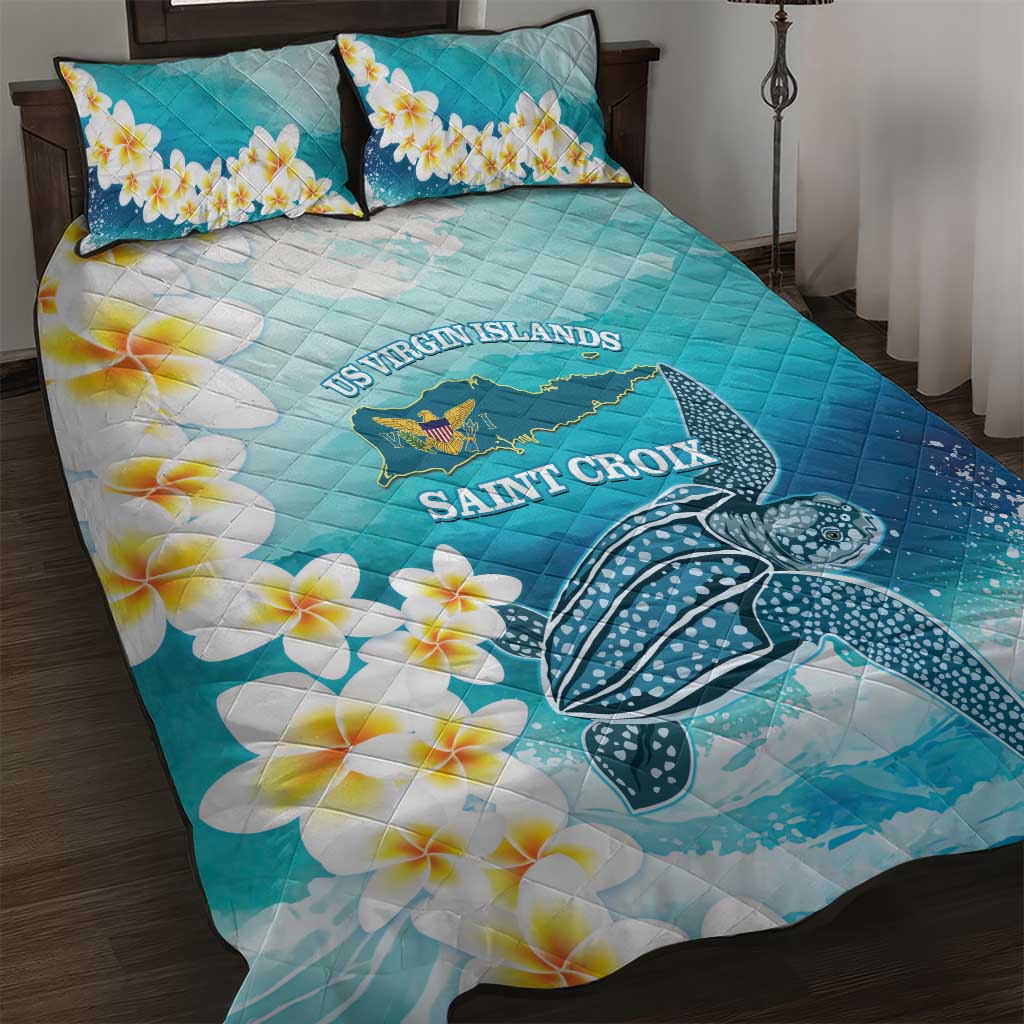 US Virgin Islands St Croix Quilt Bed Set Twin City Leatherback With Plumeria - Wonder Print Shop