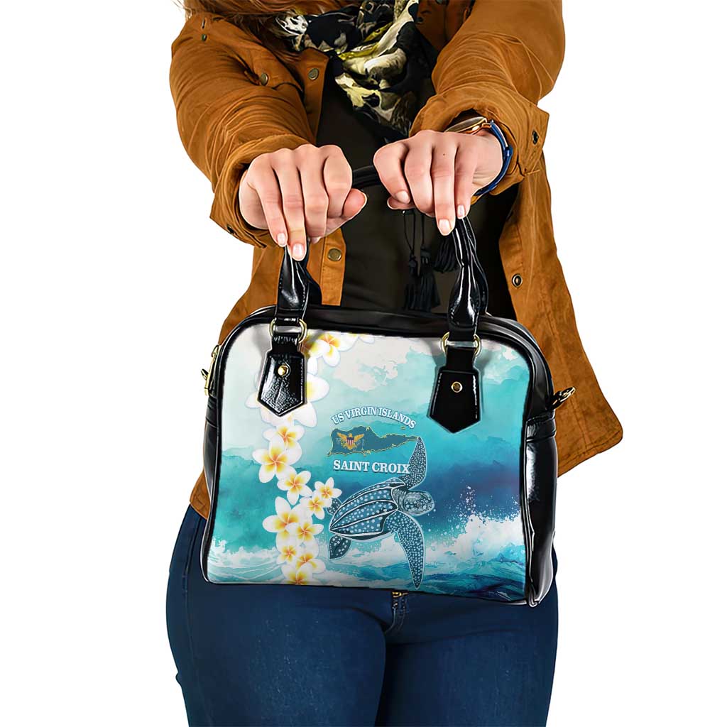 US Virgin Islands St Croix Shoulder Handbag Twin City Leatherback With Plumeria - Wonder Print Shop