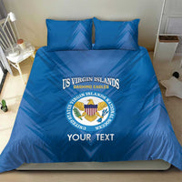 Blue duvet cover bedding set with US Virgin Islands crest and 'YOUR TEXT' text