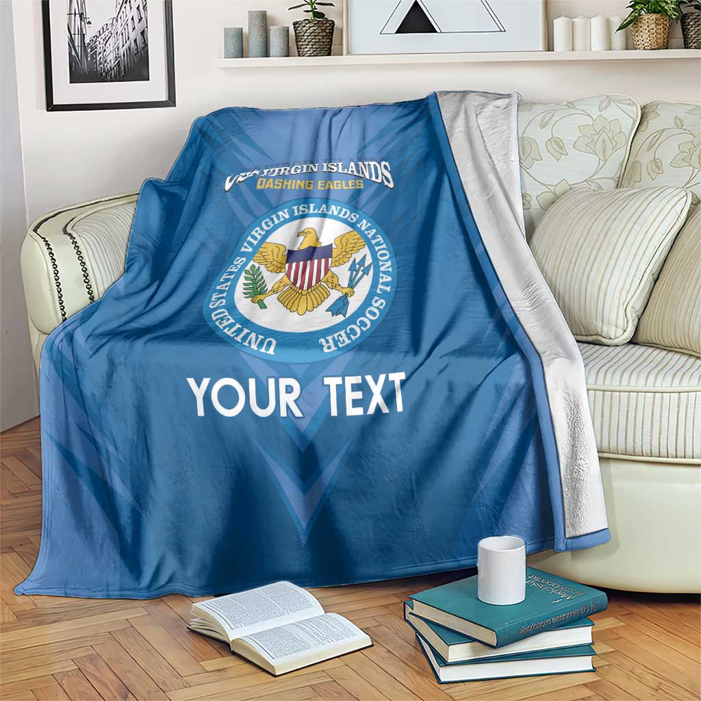 Blue soccer blanket with eagles crest and centered 'YOUR TEXT' print