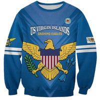 Blue crewneck soccer sweatshirt with US Virgin Islands eagle crest front graphic