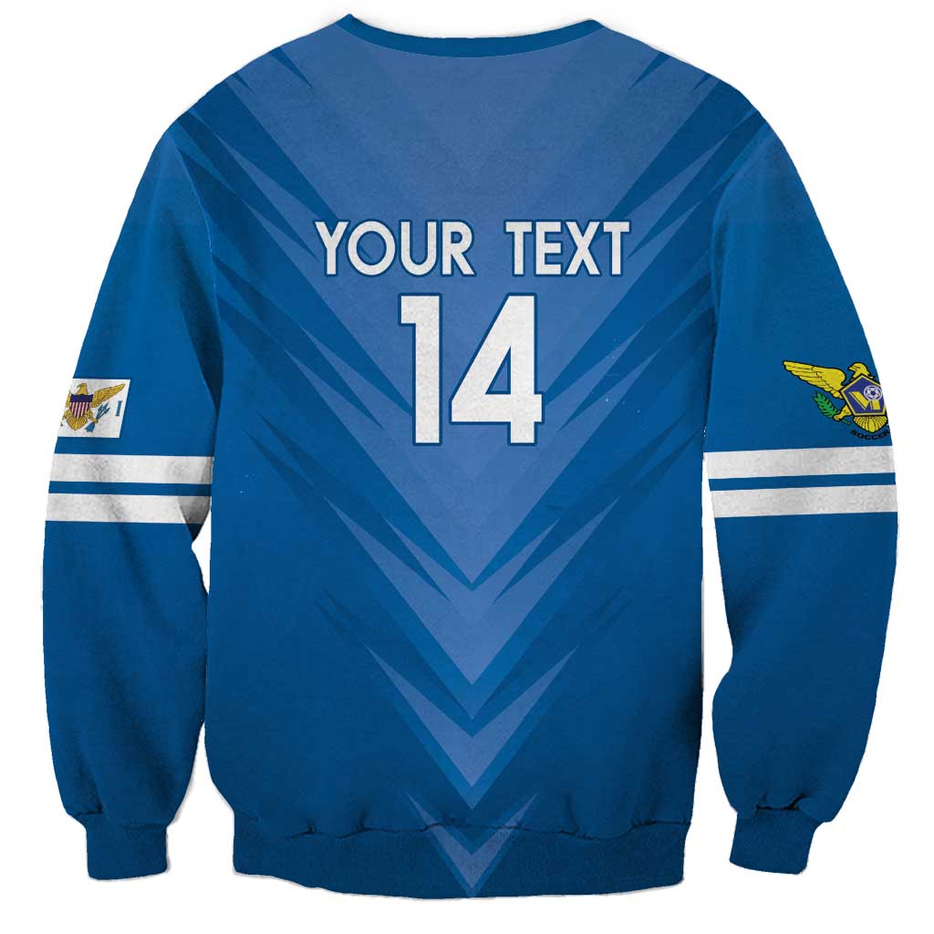 Blue crewneck soccer sweatshirt back graphic with “YOUR TEXT” and number 14