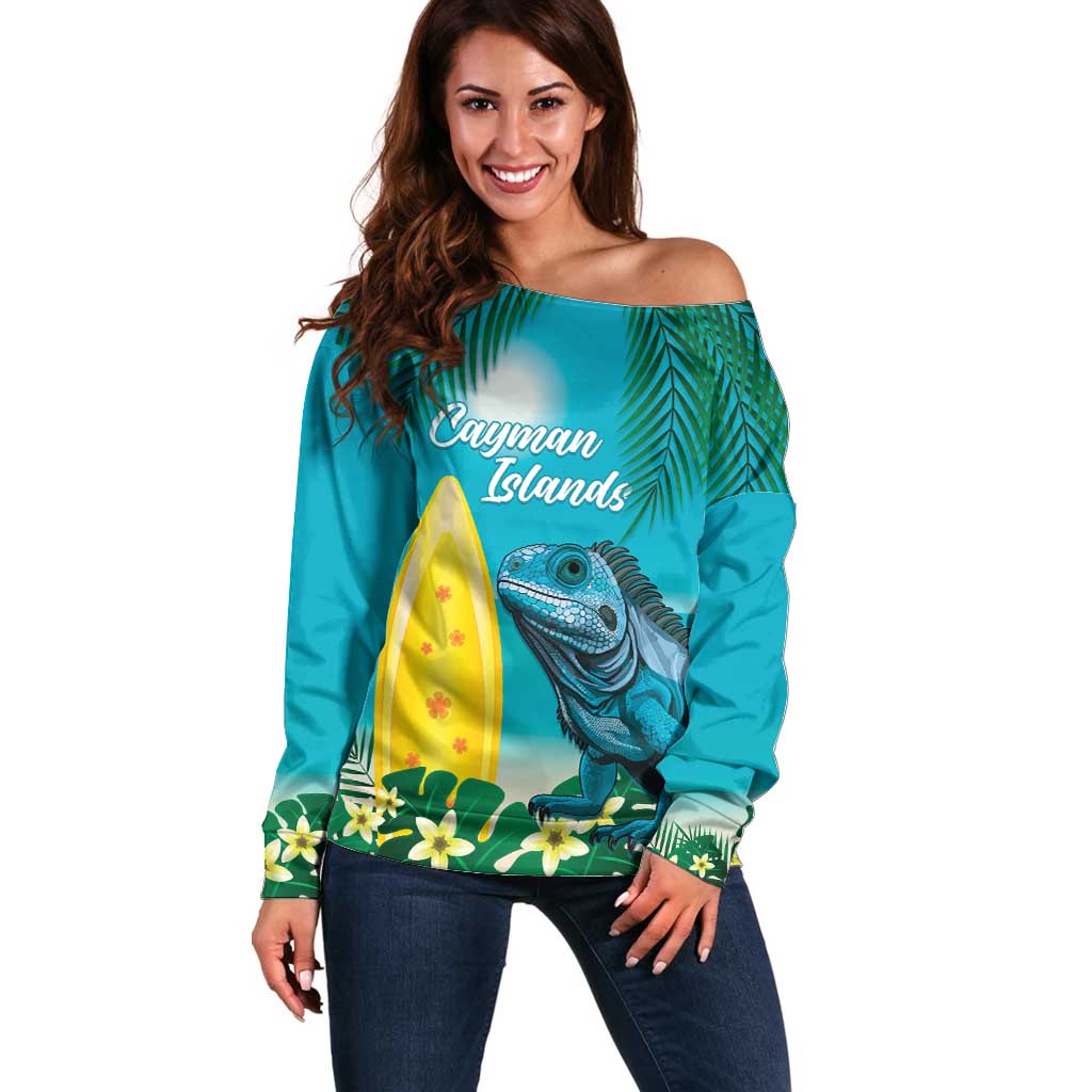 Blue Iguana Cayman Islands Off Shoulder Sweater Turquoise Tropical Vibes