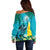 Blue Iguana Cayman Islands Off Shoulder Sweater Turquoise Tropical Vibes