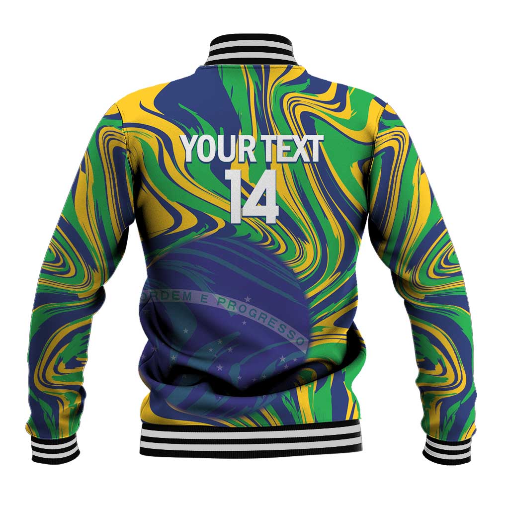 Brazil Football Custom Baseball Jacket 2026 Vamos Brasil Marble Pattern - Wonder Print Shop