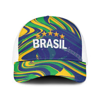 Brazil Football Baseball Net Cap 2026 Vamos Brasil Marble Pattern