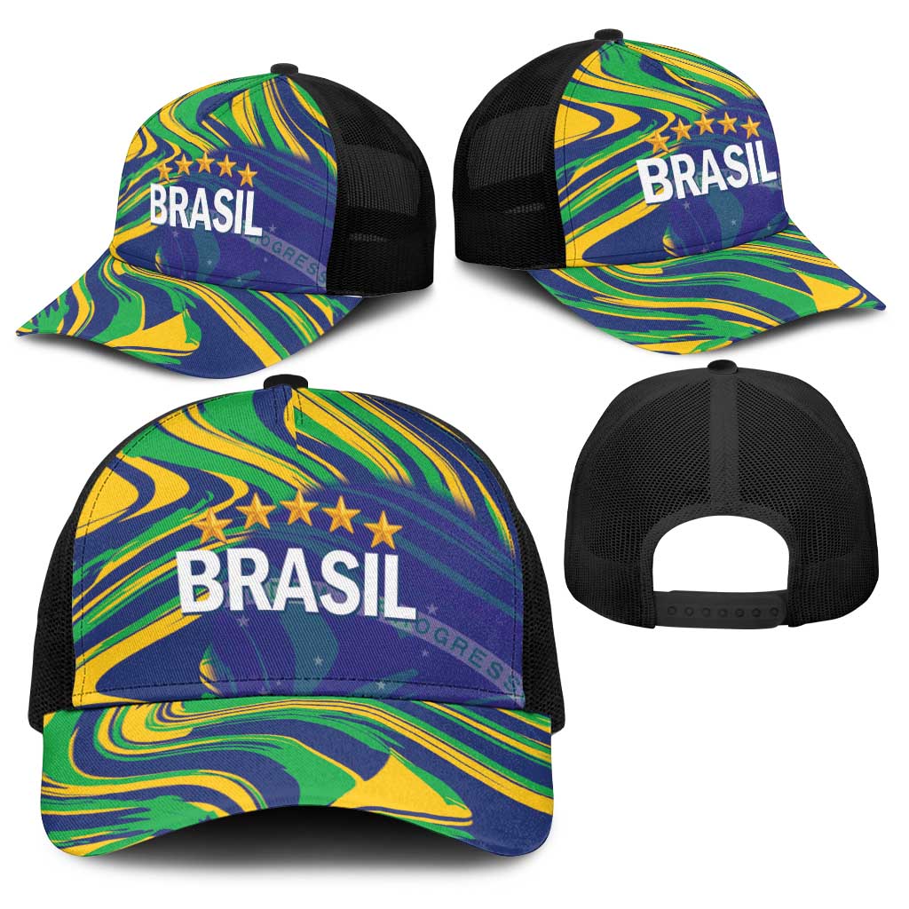 Brazil Football Baseball Net Cap 2026 Vamos Brasil Marble Pattern