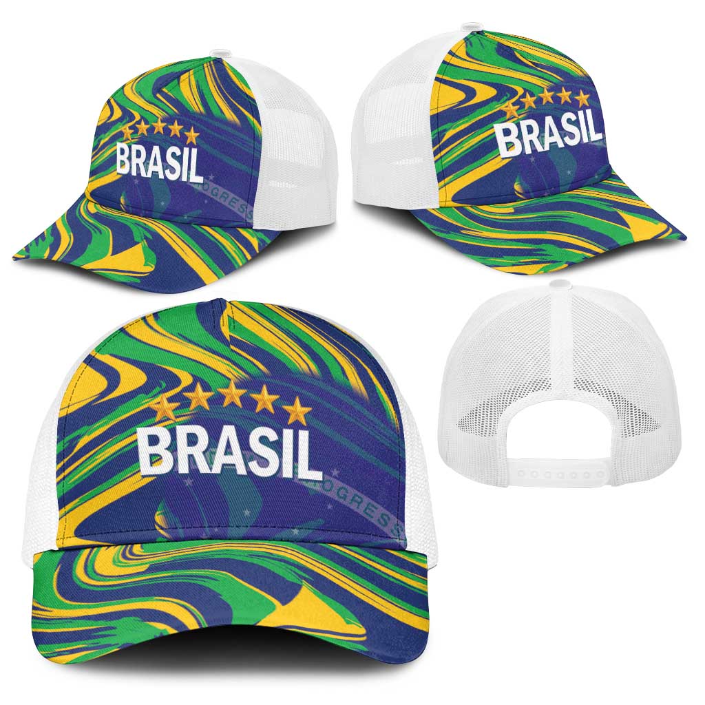 Brazil Football Baseball Net Cap 2026 Vamos Brasil Marble Pattern