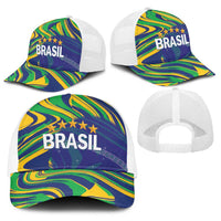 Brazil Football Baseball Net Cap 2026 Vamos Brasil Marble Pattern