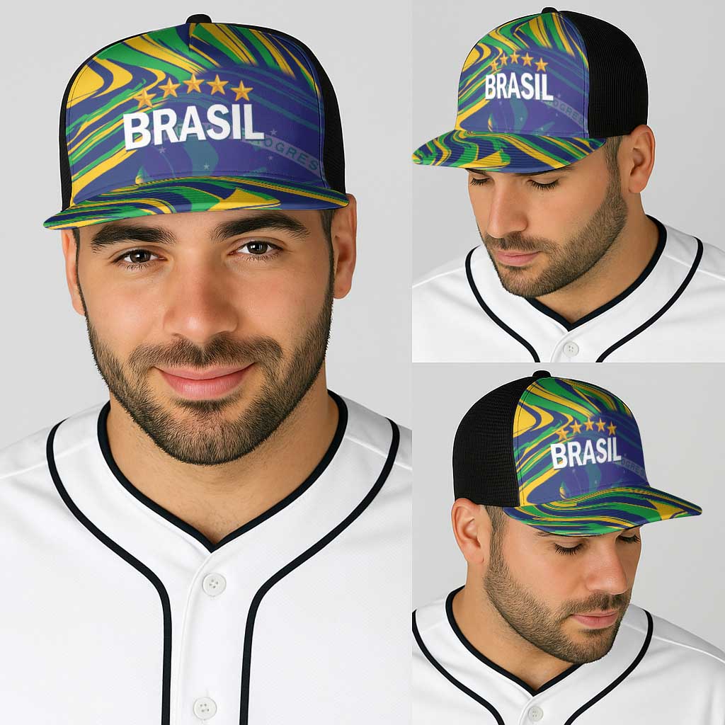 Brazil Football Baseball Net Cap 2026 Vamos Brasil Marble Pattern