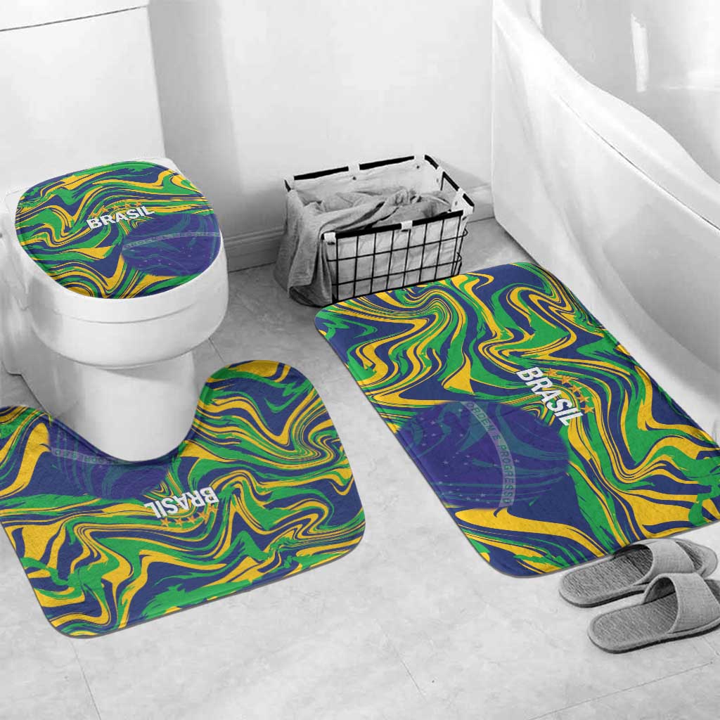Brazil Football Bathroom Set 2026 Vamos Brasil Marble Pattern - Wonder Print Shop