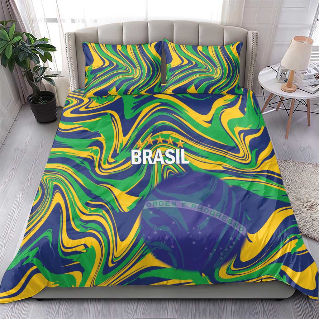 Brazil Football Bedding Set 2026 Vamos Brasil Marble Pattern - Wonder Print Shop